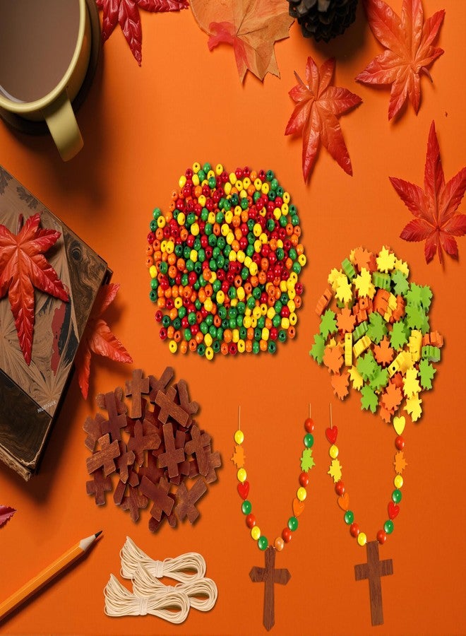 Eternity sky 27Pcs Fall Crafts for Kids - Thanksgiving DIY Religious Wooden Cross Beads Christian Necklace Kit for Autumn Sunday School Classroom Supplies - Image 5